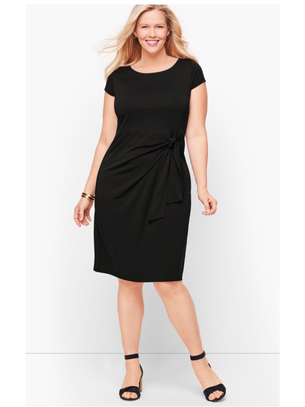 Talbots Stretch Crepe Twist Front Pullover Sheath Knee-Length Dress Black 1X